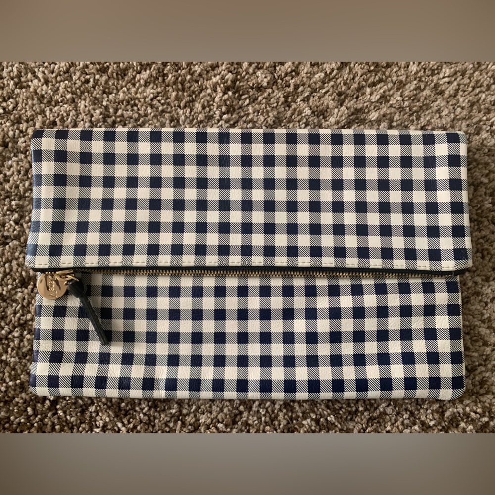 NEW Clare V Gingham Foldover Clutch leather